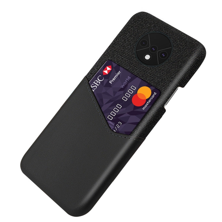 For OnePlus 7T Cloth Texture PC + PU Leather Back Cover Shockproof Case with Card Slot