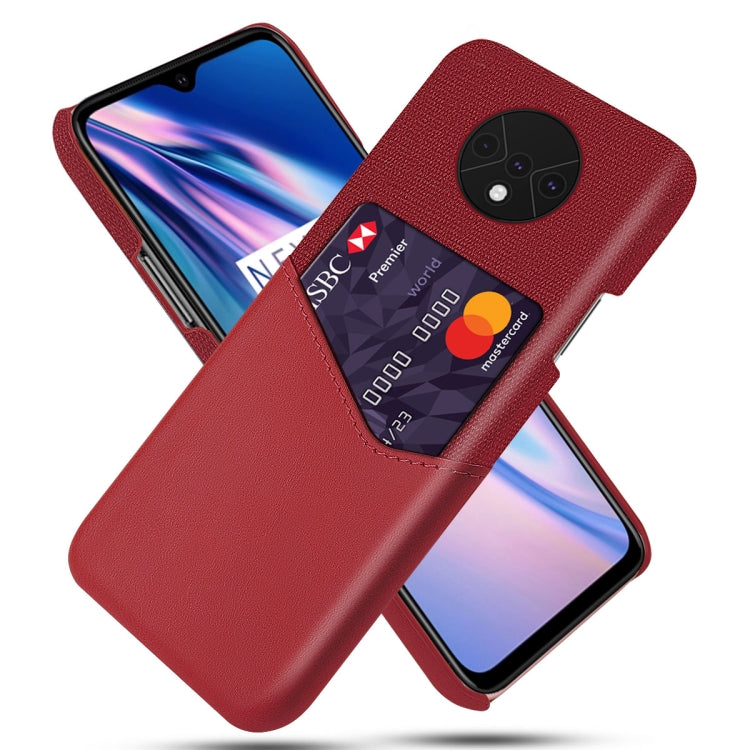 For OnePlus 7T Cloth Texture PC + PU Leather Back Cover Shockproof Case with Card Slot