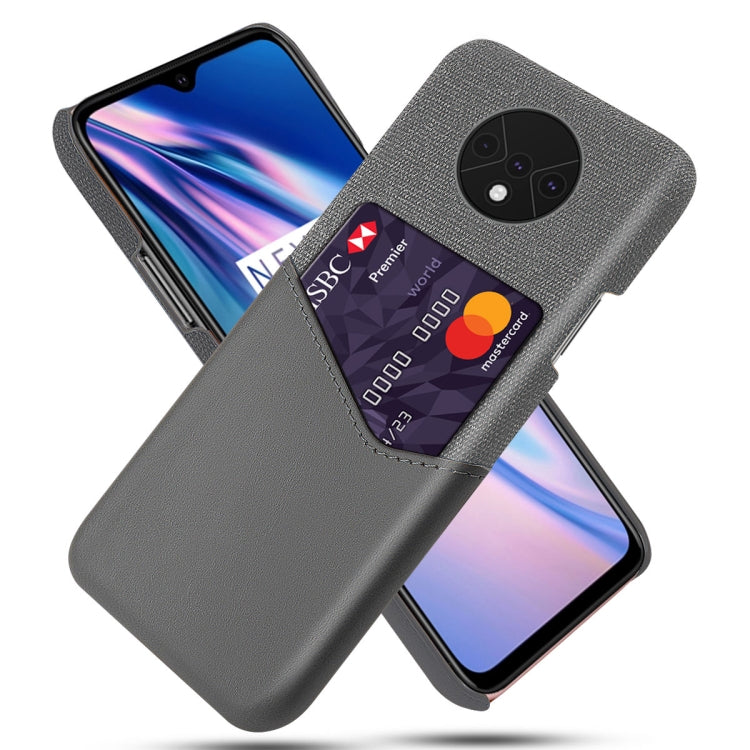 For OnePlus 7T Cloth Texture PC + PU Leather Back Cover Shockproof Case with Card Slot