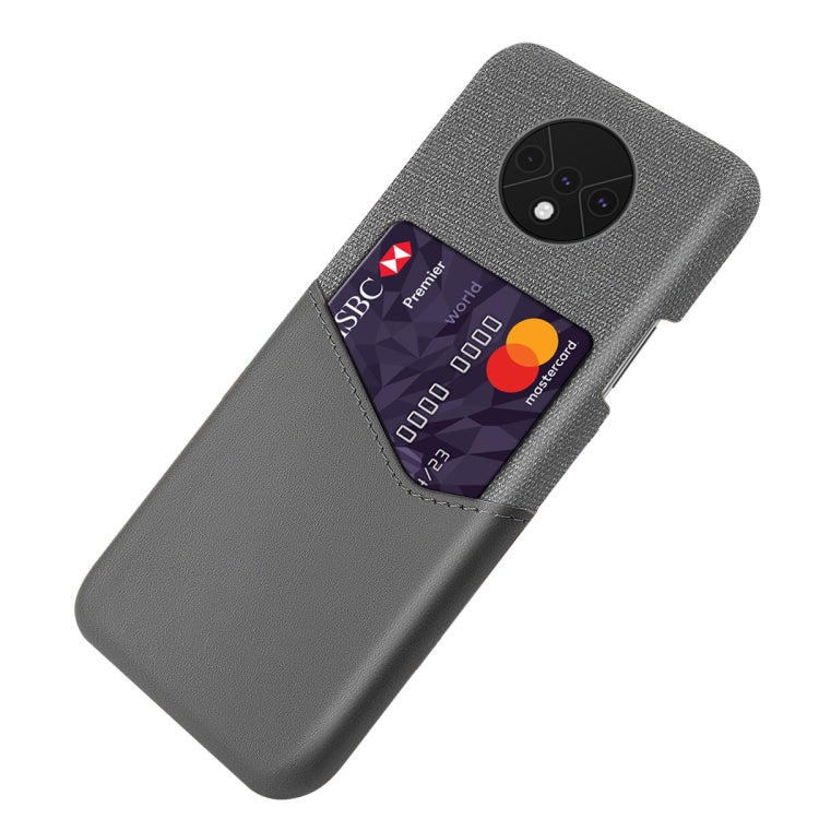 For OnePlus 7T Cloth Texture PC + PU Leather Back Cover Shockproof Case with Card Slot