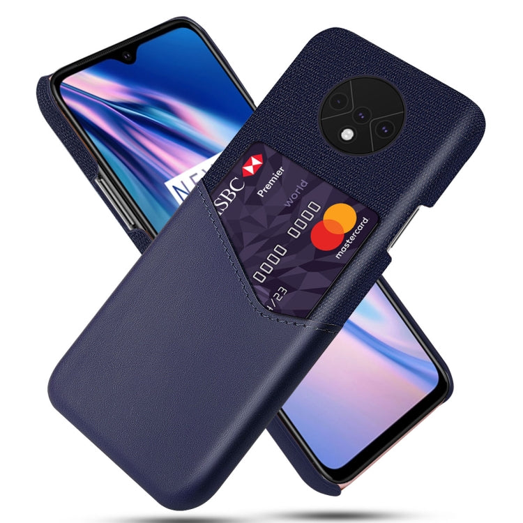 For OnePlus 7T Cloth Texture PC + PU Leather Back Cover Shockproof Case with Card Slot