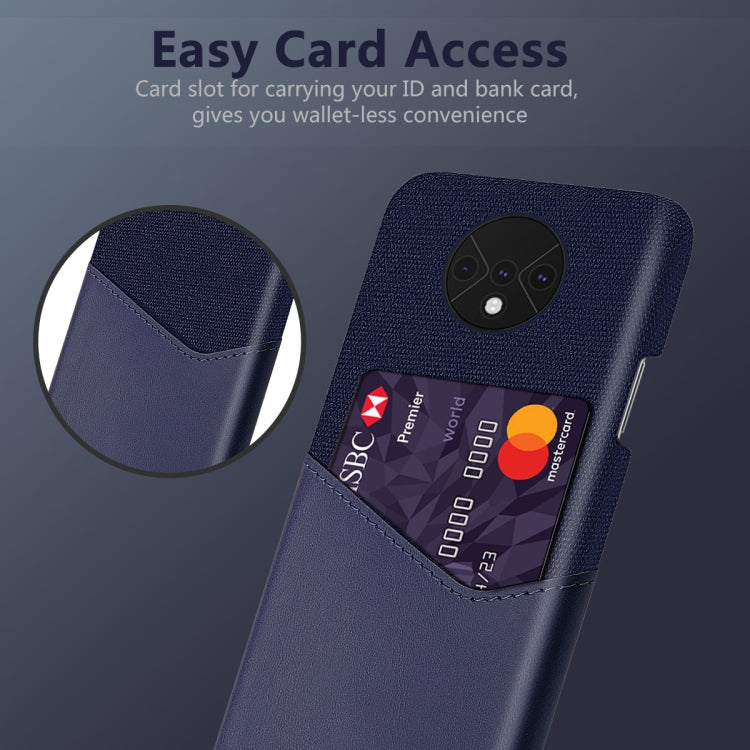 For OnePlus 7T Cloth Texture PC + PU Leather Back Cover Shockproof Case with Card Slot