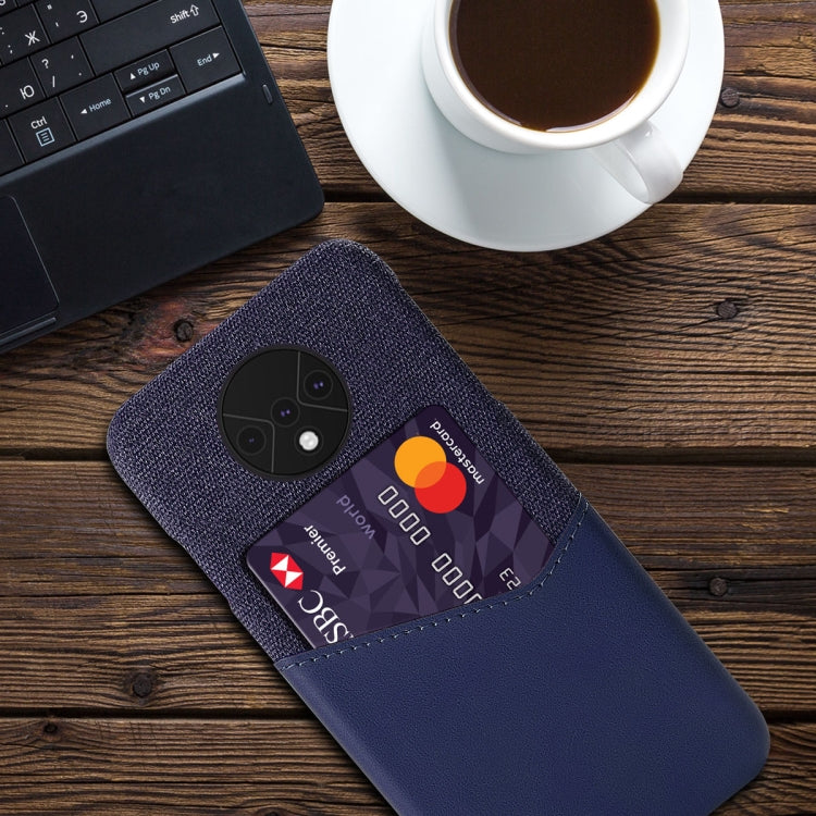 For OnePlus 7T Cloth Texture PC + PU Leather Back Cover Shockproof Case with Card Slot
