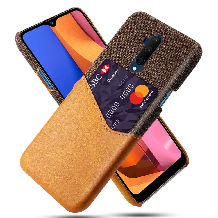 For OnePlus 7T Pro Cloth Texture PC + PU Leather Back Cover Shockproof Case with Card Slot
