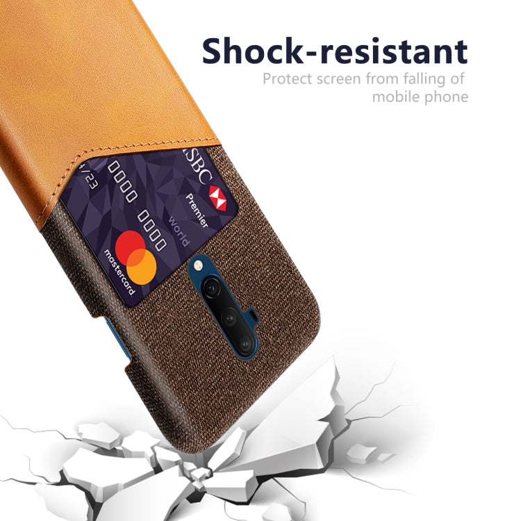 For OnePlus 7T Pro Cloth Texture PC + PU Leather Back Cover Shockproof Case with Card Slot