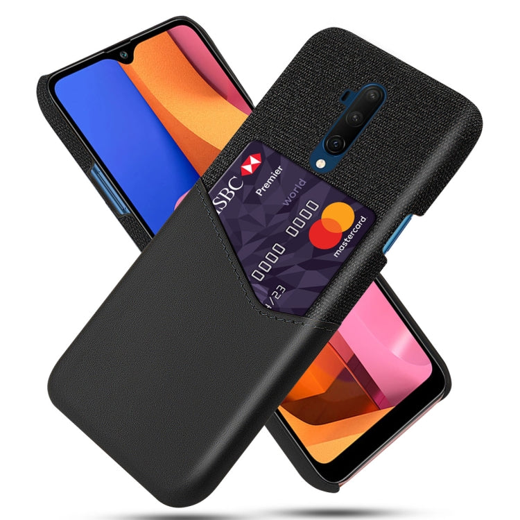 For OnePlus 7T Pro Cloth Texture PC + PU Leather Back Cover Shockproof Case with Card Slot