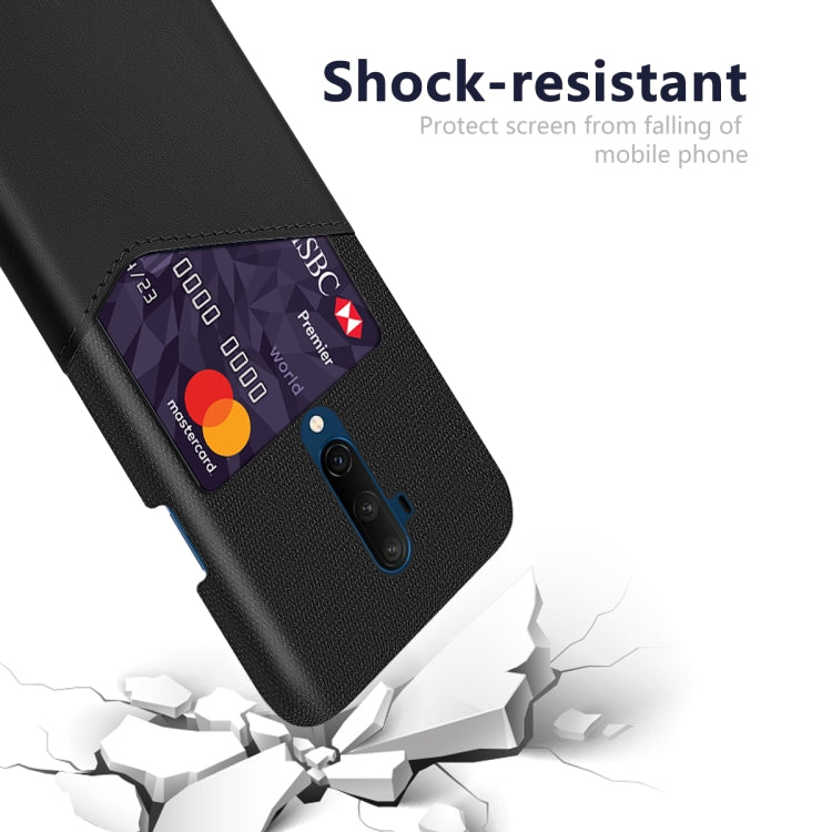 For OnePlus 7T Pro Cloth Texture PC + PU Leather Back Cover Shockproof Case with Card Slot