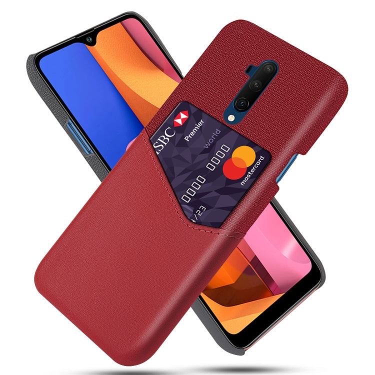 For OnePlus 7T Pro Cloth Texture PC + PU Leather Back Cover Shockproof Case with Card Slot