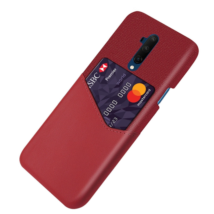 For OnePlus 7T Pro Cloth Texture PC + PU Leather Back Cover Shockproof Case with Card Slot