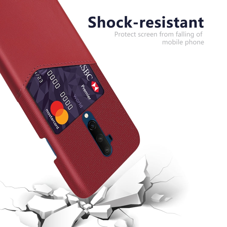 For OnePlus 7T Pro Cloth Texture PC + PU Leather Back Cover Shockproof Case with Card Slot