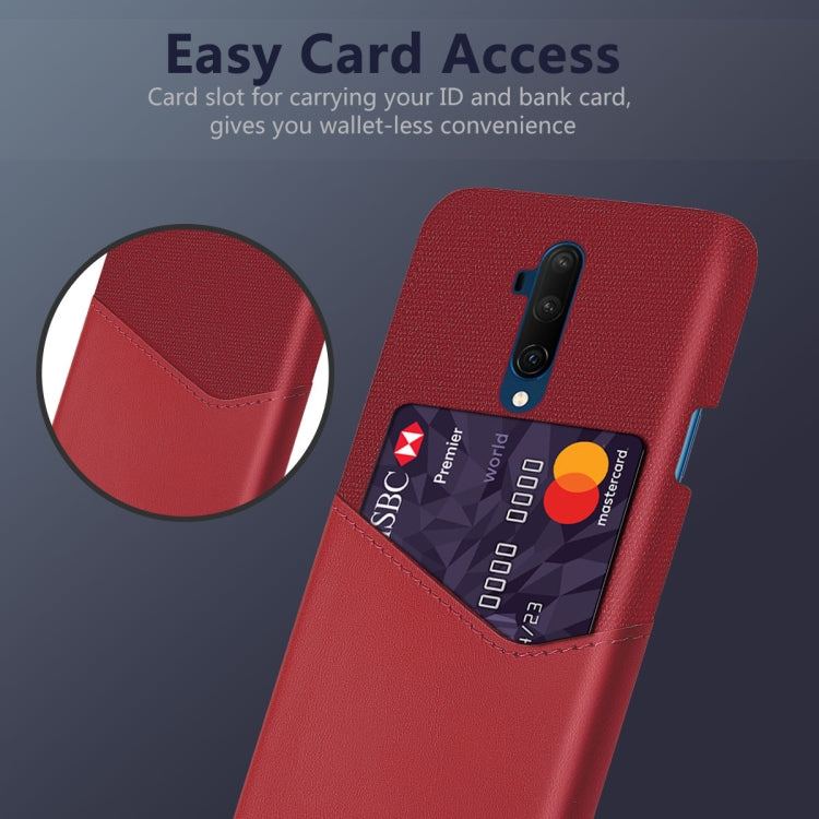 For OnePlus 7T Pro Cloth Texture PC + PU Leather Back Cover Shockproof Case with Card Slot