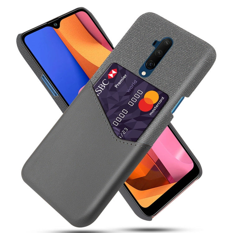For OnePlus 7T Pro Cloth Texture PC + PU Leather Back Cover Shockproof Case with Card Slot