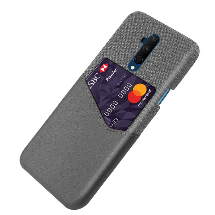 For OnePlus 7T Pro Cloth Texture PC + PU Leather Back Cover Shockproof Case with Card Slot
