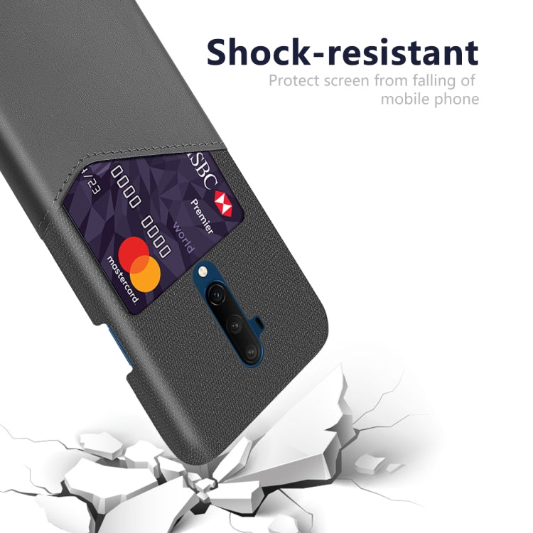 For OnePlus 7T Pro Cloth Texture PC + PU Leather Back Cover Shockproof Case with Card Slot