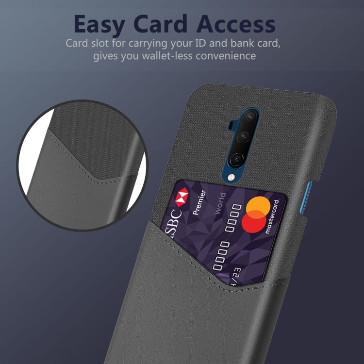 For OnePlus 7T Pro Cloth Texture PC + PU Leather Back Cover Shockproof Case with Card Slot