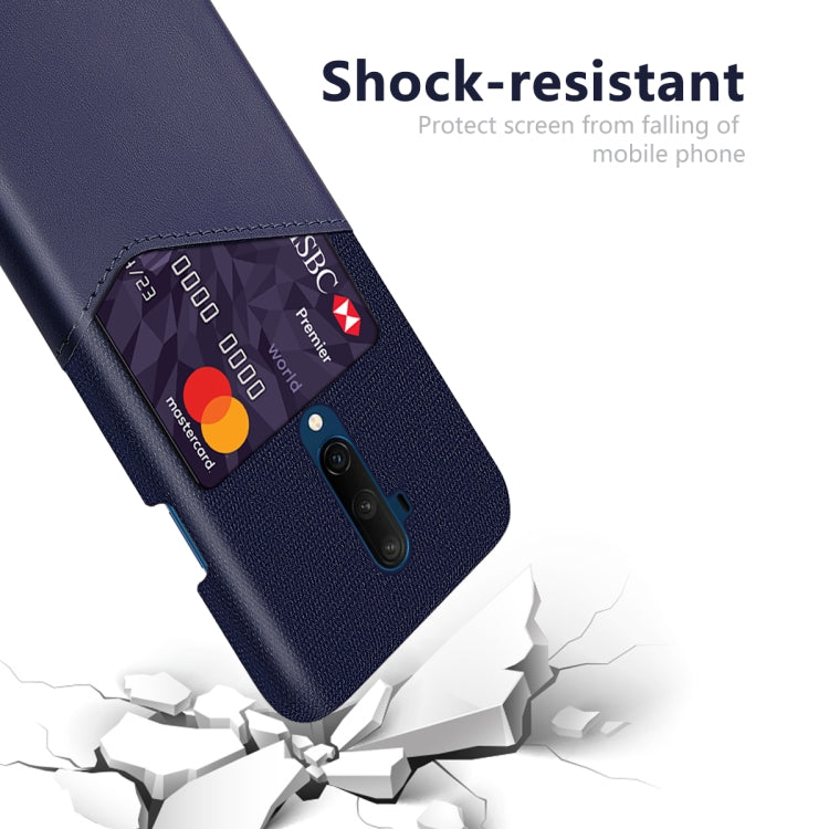 For OnePlus 7T Pro Cloth Texture PC + PU Leather Back Cover Shockproof Case with Card Slot