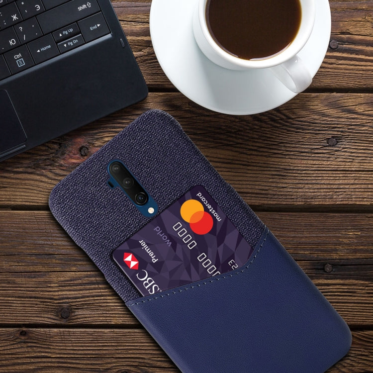 For OnePlus 7T Pro Cloth Texture PC + PU Leather Back Cover Shockproof Case with Card Slot