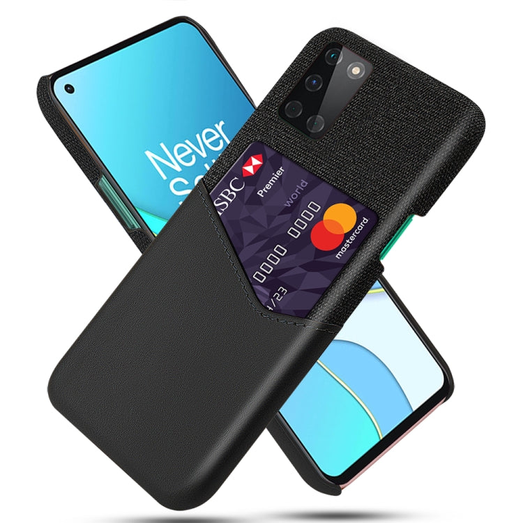 For OnePlus 8T Cloth Texture PC + PU Leather Back Cover Shockproof Case with Card Slot