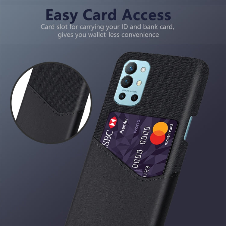 For OnePlus 9R Cloth Texture PC + PU Leather Back Cover Shockproof Case with Card Slot