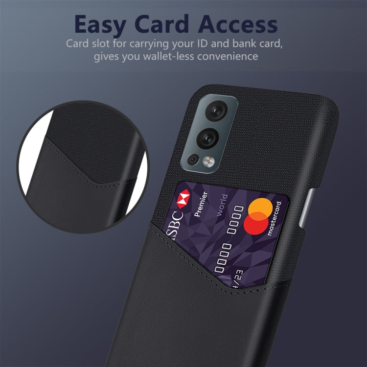 For OnePlus Nord 2 Cloth Texture PC + PU Leather Back Cover Shockproof Case with Card Slot