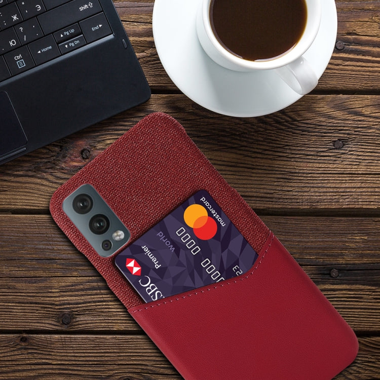 For OnePlus Nord 2 Cloth Texture PC + PU Leather Back Cover Shockproof Case with Card Slot