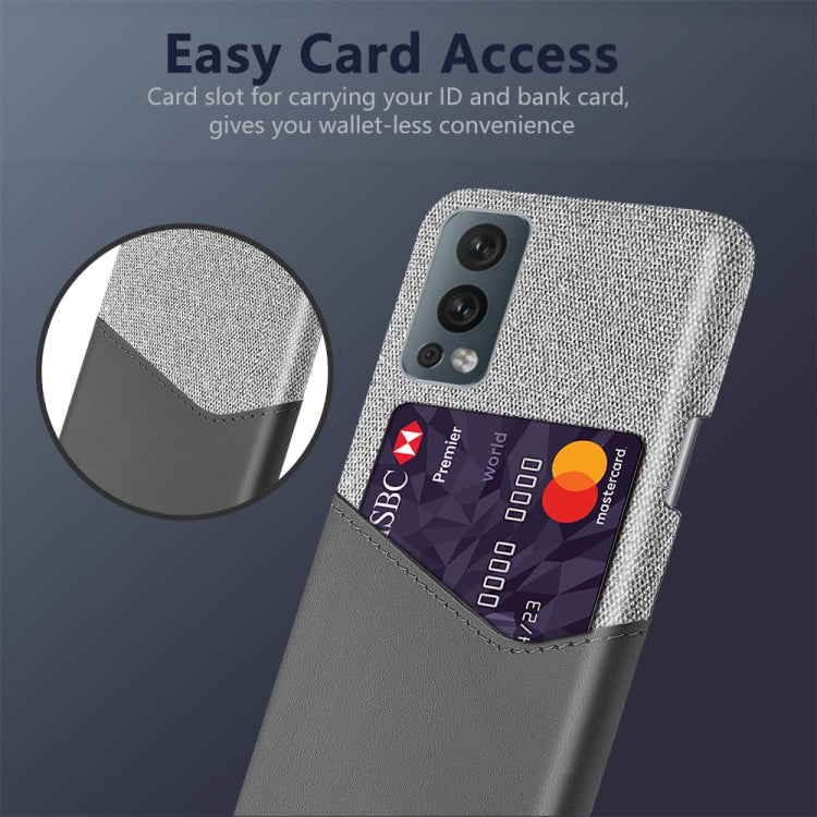 For OnePlus Nord 2 Cloth Texture PC + PU Leather Back Cover Shockproof Case with Card Slot