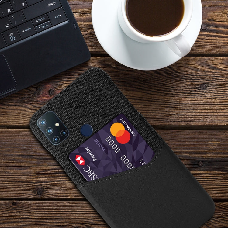 For OnePlus Nord N10 5G Cloth Texture PC + PU Leather Back Cover Shockproof Case with Card Slot