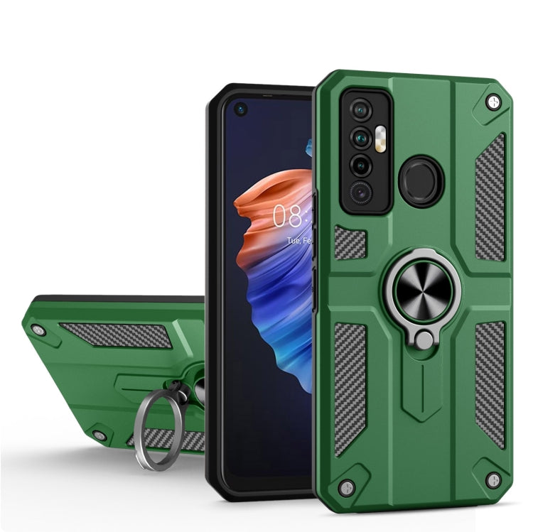 For Tecno Camon 17 Carbon Fiber Pattern PC + TPU Protective Case with Ring Holder