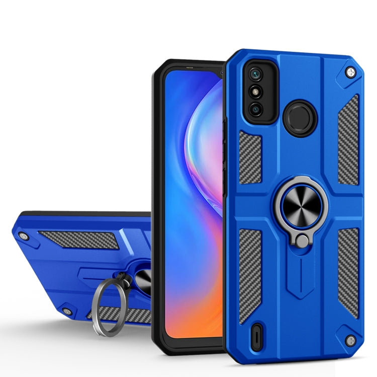 For Tecno Spark 6 Go Carbon Fiber Pattern PC + TPU Protective Case with Ring Holder
