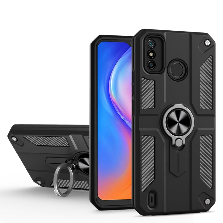 For Tecno Spark 6 Go Carbon Fiber Pattern PC + TPU Protective Case with Ring Holder