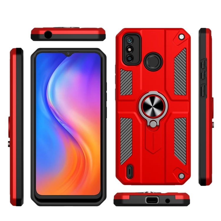 For Tecno Spark 6 Go Carbon Fiber Pattern PC + TPU Protective Case with Ring Holder