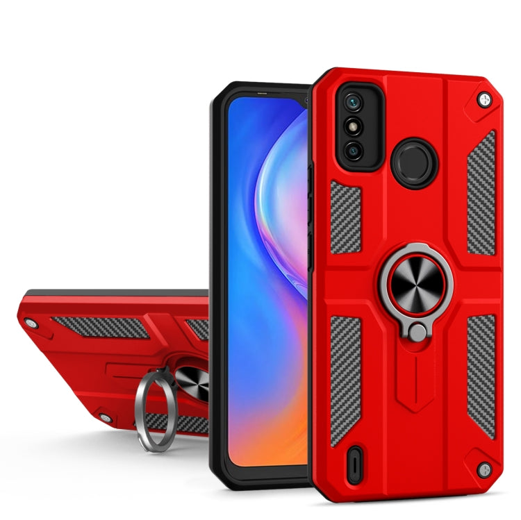 For Tecno Spark 6 Go Carbon Fiber Pattern PC + TPU Protective Case with Ring Holder
