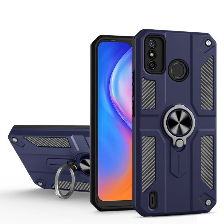 For Tecno Spark 6 Go Carbon Fiber Pattern PC + TPU Protective Case with Ring Holder