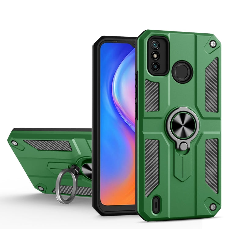 For Tecno Spark 6 Go Carbon Fiber Pattern PC + TPU Protective Case with Ring Holder