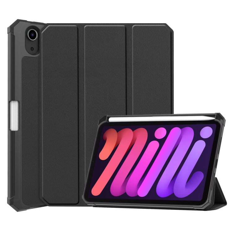 For iPad mini 6 Custer Pattern Pure Color TPU Smart Tablet Holster with Sleep Function & 3-Fold Holder & Pen Slot