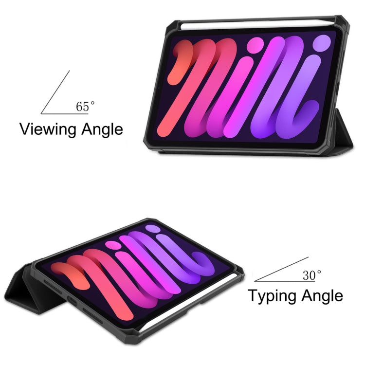 For iPad mini 6 Custer Pattern Pure Color TPU Smart Tablet Holster with Sleep Function & 3-Fold Holder & Pen Slot