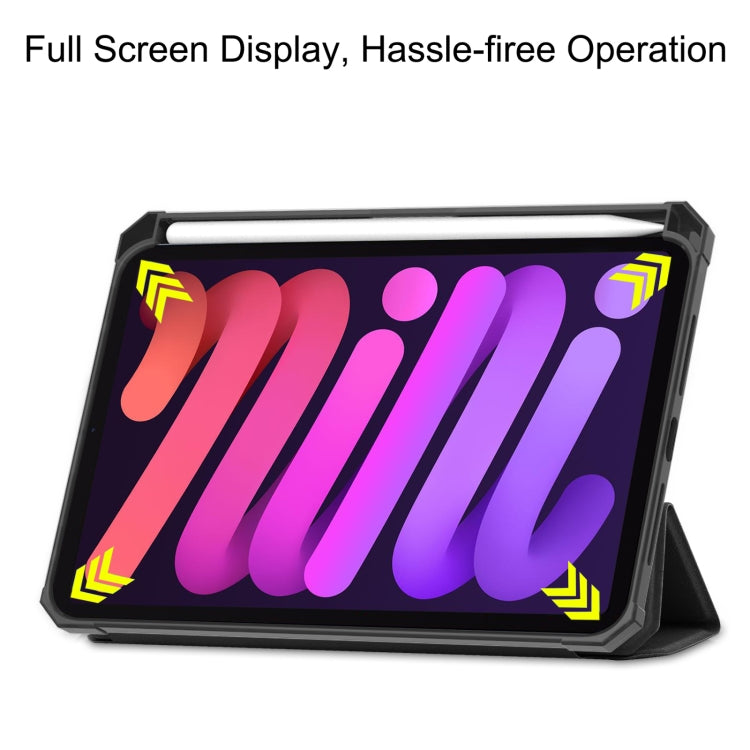 For iPad mini 6 Custer Pattern Pure Color TPU Smart Tablet Holster with Sleep Function & 3-Fold Holder & Pen Slot