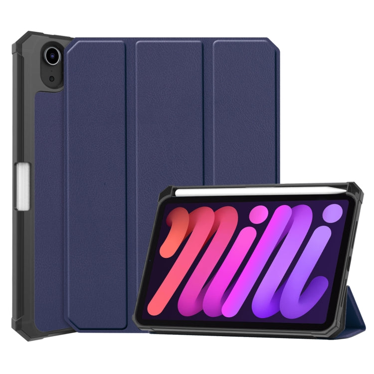 For iPad mini 6 Custer Pattern Pure Color TPU Smart Tablet Holster with Sleep Function & 3-Fold Holder & Pen Slot