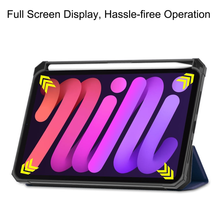 For iPad mini 6 Custer Pattern Pure Color TPU Smart Tablet Holster with Sleep Function & 3-Fold Holder & Pen Slot