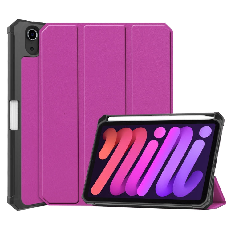For iPad mini 6 Custer Pattern Pure Color TPU Smart Tablet Holster with Sleep Function & 3-Fold Holder & Pen Slot