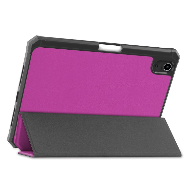 For iPad mini 6 Custer Pattern Pure Color TPU Smart Tablet Holster with Sleep Function & 3-Fold Holder & Pen Slot