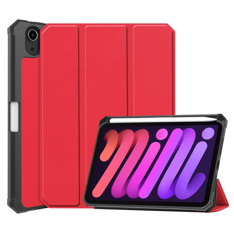 For iPad mini 6 Custer Pattern Pure Color TPU Smart Tablet Holster with Sleep Function & 3-Fold Holder & Pen Slot