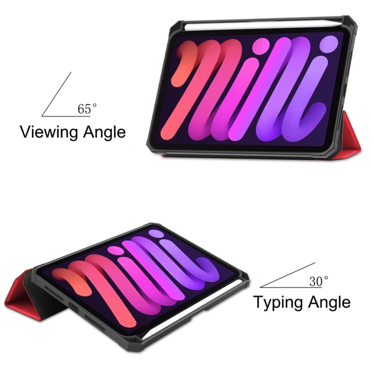 For iPad mini 6 Custer Pattern Pure Color TPU Smart Tablet Holster with Sleep Function & 3-Fold Holder & Pen Slot