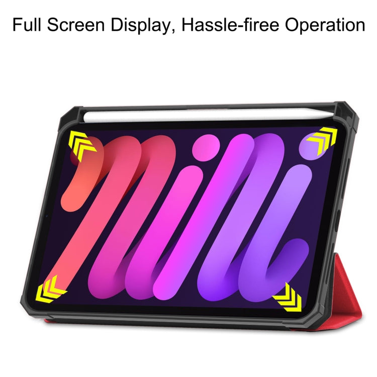 For iPad mini 6 Custer Pattern Pure Color TPU Smart Tablet Holster with Sleep Function & 3-Fold Holder & Pen Slot