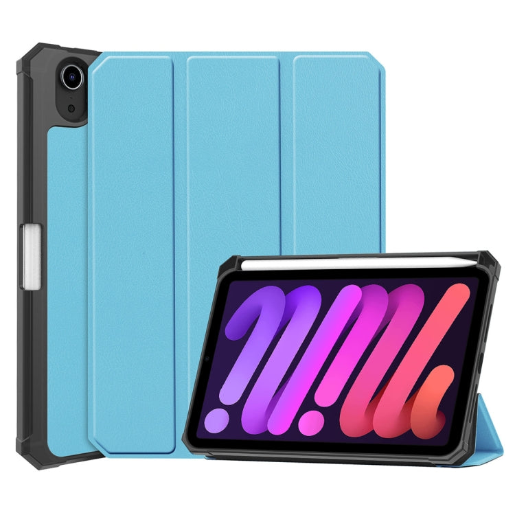 For iPad mini 6 Custer Pattern Pure Color TPU Smart Tablet Holster with Sleep Function & 3-Fold Holder & Pen Slot