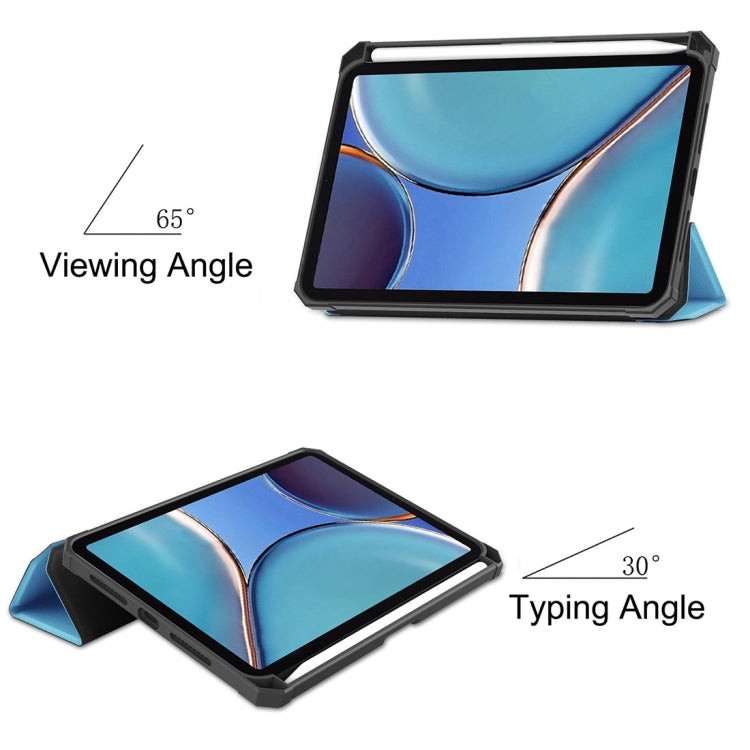 For iPad mini 6 Custer Pattern Pure Color TPU Smart Tablet Holster with Sleep Function & 3-Fold Holder & Pen Slot
