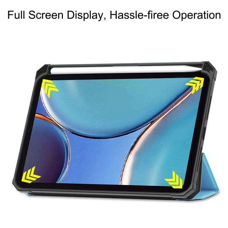 For iPad mini 6 Custer Pattern Pure Color TPU Smart Tablet Holster with Sleep Function & 3-Fold Holder & Pen Slot