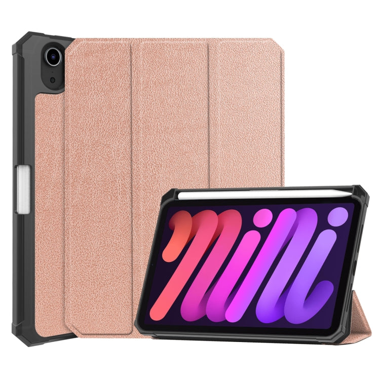 For iPad mini 6 Custer Pattern Pure Color TPU Smart Tablet Holster with Sleep Function & 3-Fold Holder & Pen Slot