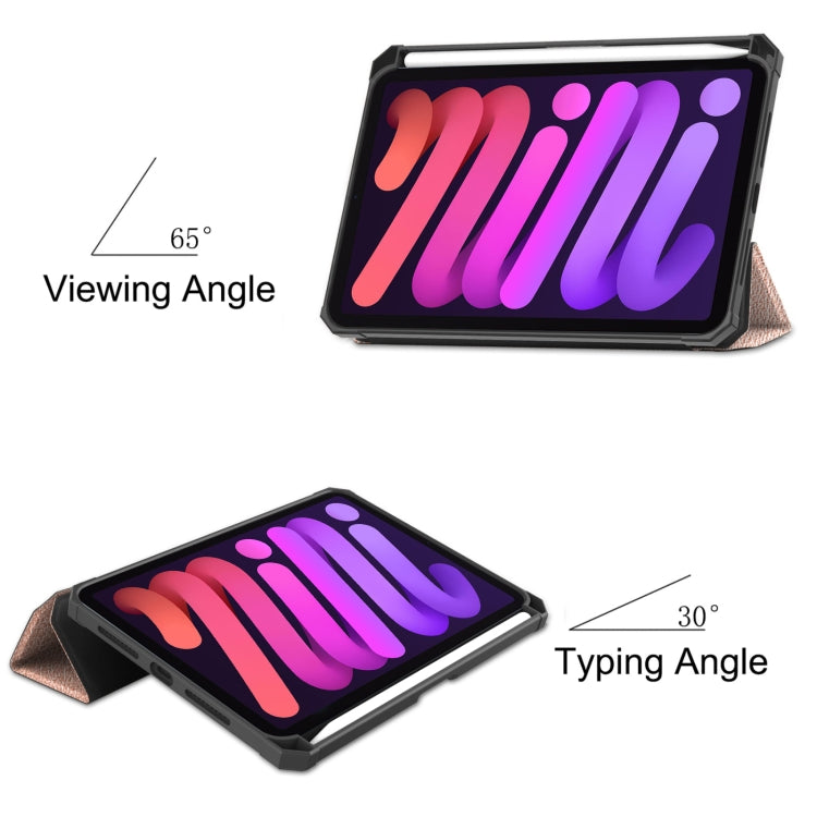For iPad mini 6 Custer Pattern Pure Color TPU Smart Tablet Holster with Sleep Function & 3-Fold Holder & Pen Slot