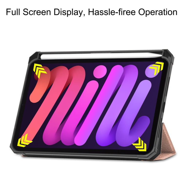 For iPad mini 6 Custer Pattern Pure Color TPU Smart Tablet Holster with Sleep Function & 3-Fold Holder & Pen Slot